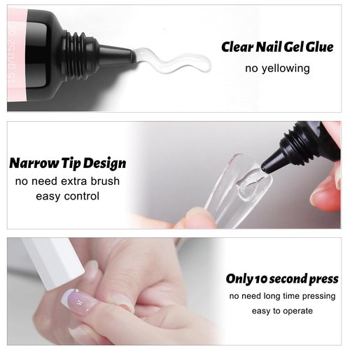 FSpronail Soft Gel Nail Tips Glue, 15g*2PCS Super Strong Glue Gel for Press Ons, False and Acrylic Tips UV Cure Needed Extension Tools Manicure Salon Supplies