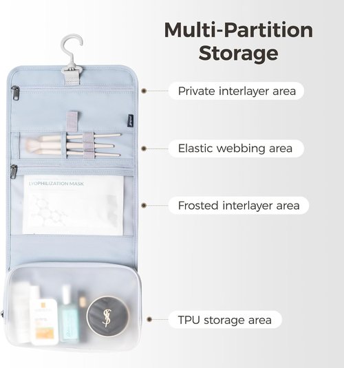 Pack All Hanging Travel Toiletry Bag - Foldable Cosmetic Organizer with Multiple Compartments | Water-Resistant Design (Light Blue)