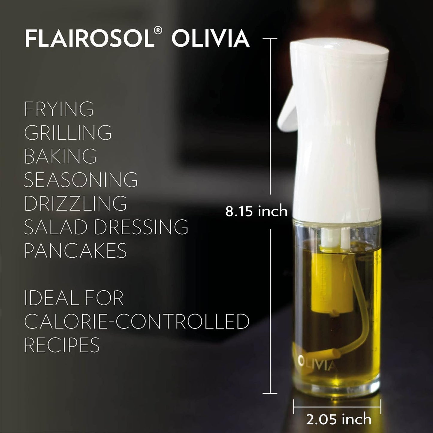 FLAIROSOL Olivia Signature Oil Sprayer - Advanced Fine Mist Cooking Spray Bottle, 130ml | Refillable Glass for Air Fryer & BBQ (Golden Leaves)