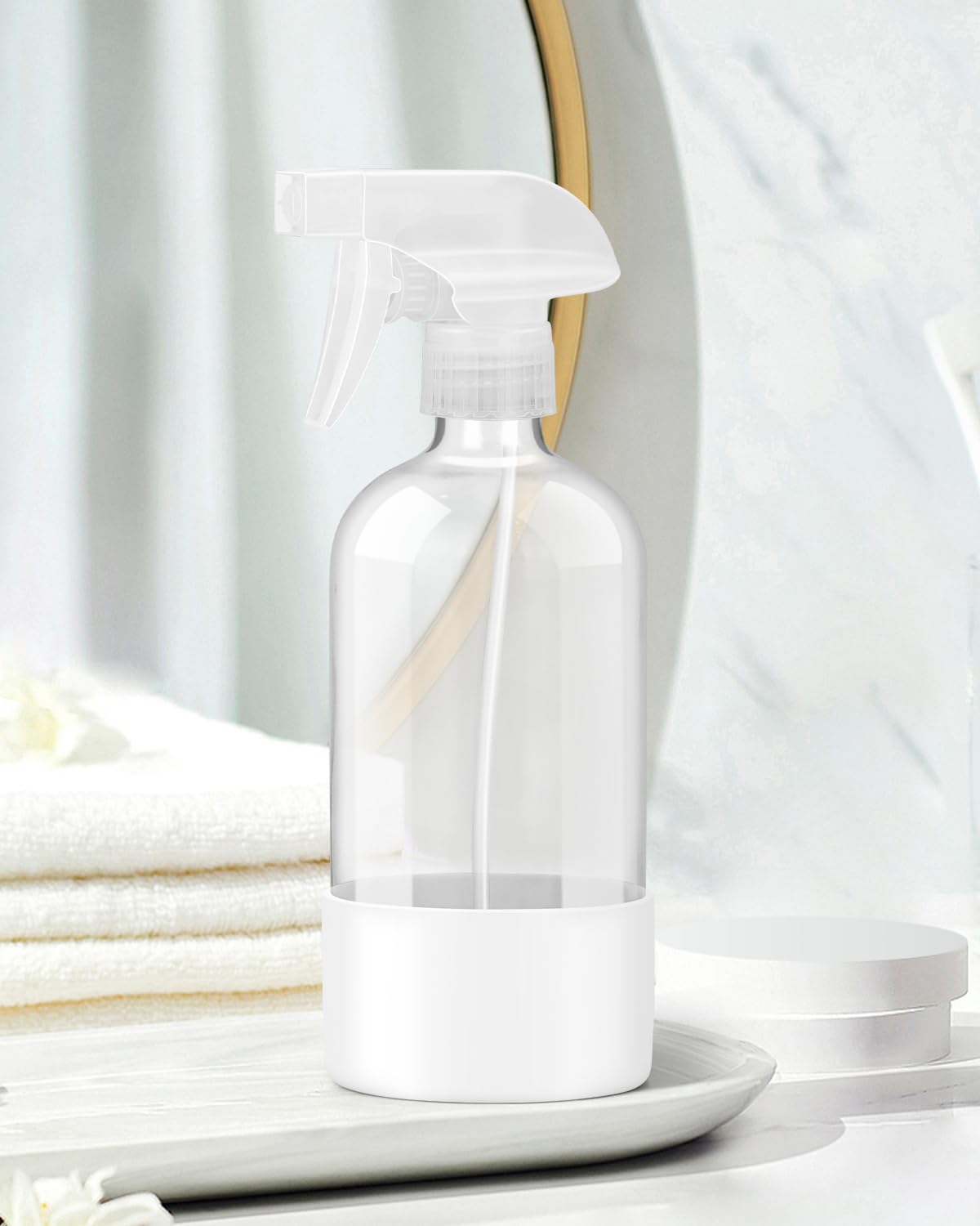 Rionisor Glass Spray Bottles with Silicone Sleeve Protection, Empty 16OZ Reusable Spray Bottles, Refillable Containers with Spray Nozzles for Cleaning Solutions, Plants and Essential Oils 1 Pack White