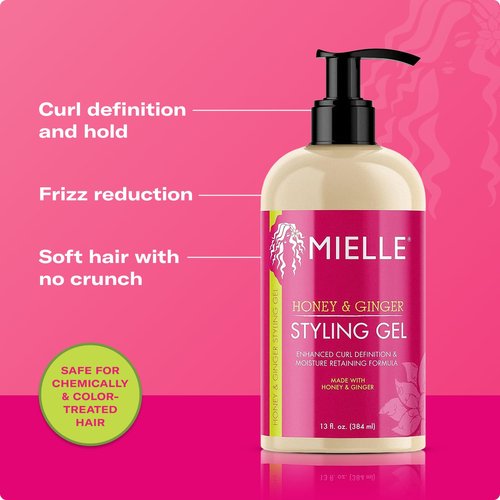 Mielle Organics Honey & Ginger Hair Gel - Curl Defining Styling Gel with Aloe & Babassu Oil - 13 Fl Oz