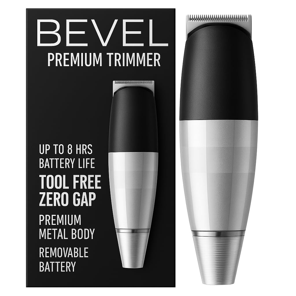 Bevel Beard Trimmer for Men - Cordless, Adjustable Zero Gapped Blade | 6-Hour Rechargeable Battery, Silver