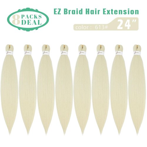 [MULTI PACKS DEAL] Spetra Platinum Blonde Pre Stretched Braiding Hair Extensions 24 Inch - 8 Bundles Synthetic Crochet Braids 613 Knotless Natural EZ Box Braids Hair Professional Soft Yaki Straight