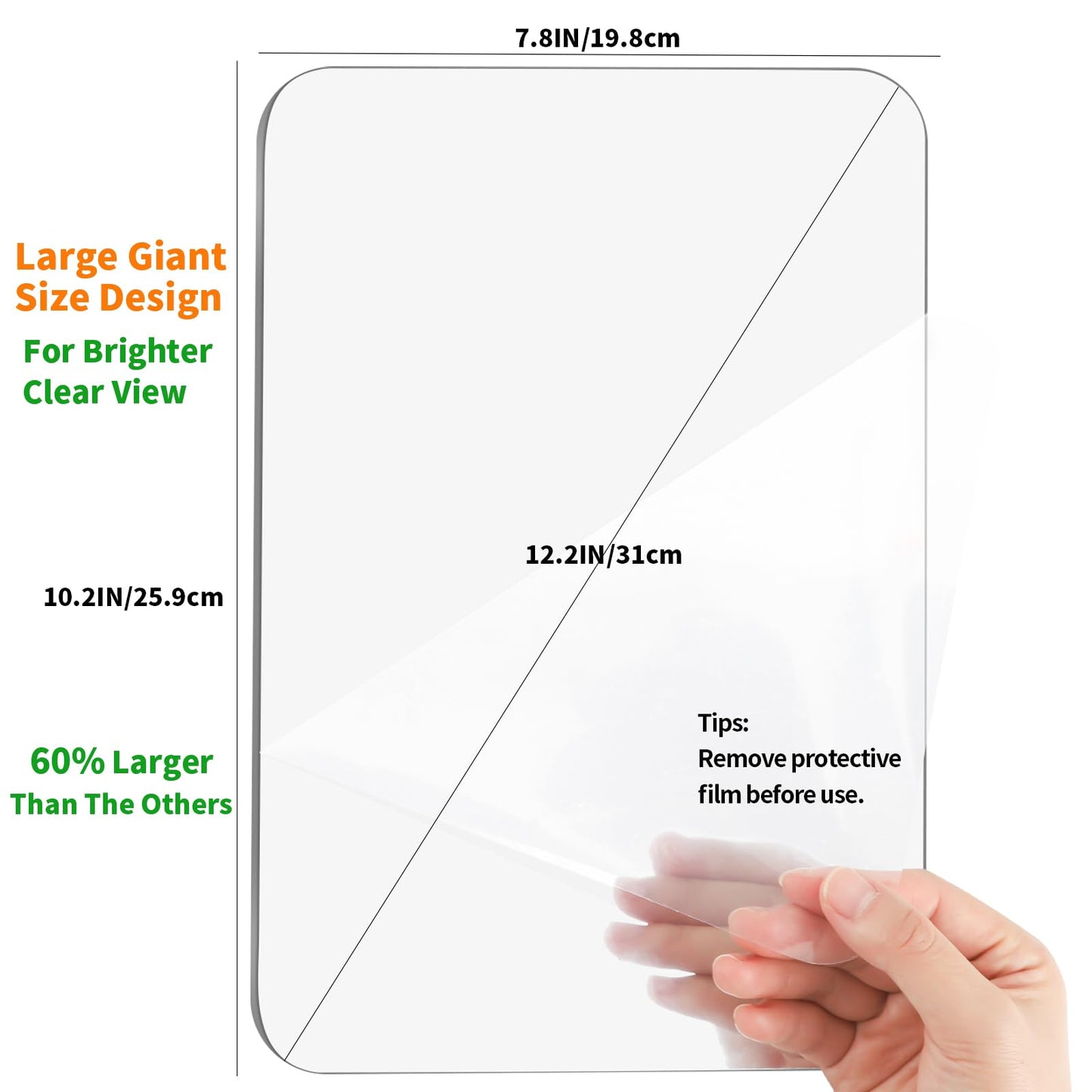 EUAIAJ Shower Mirror Fogless Shaving Large(10.3x7.9in) - Includes 2 Razor Holders & 2 Mirror Holders, Unbreakable & Easy Install & NO-Drilling, Fog Free (No Fog) Shower Mirror for Shaving