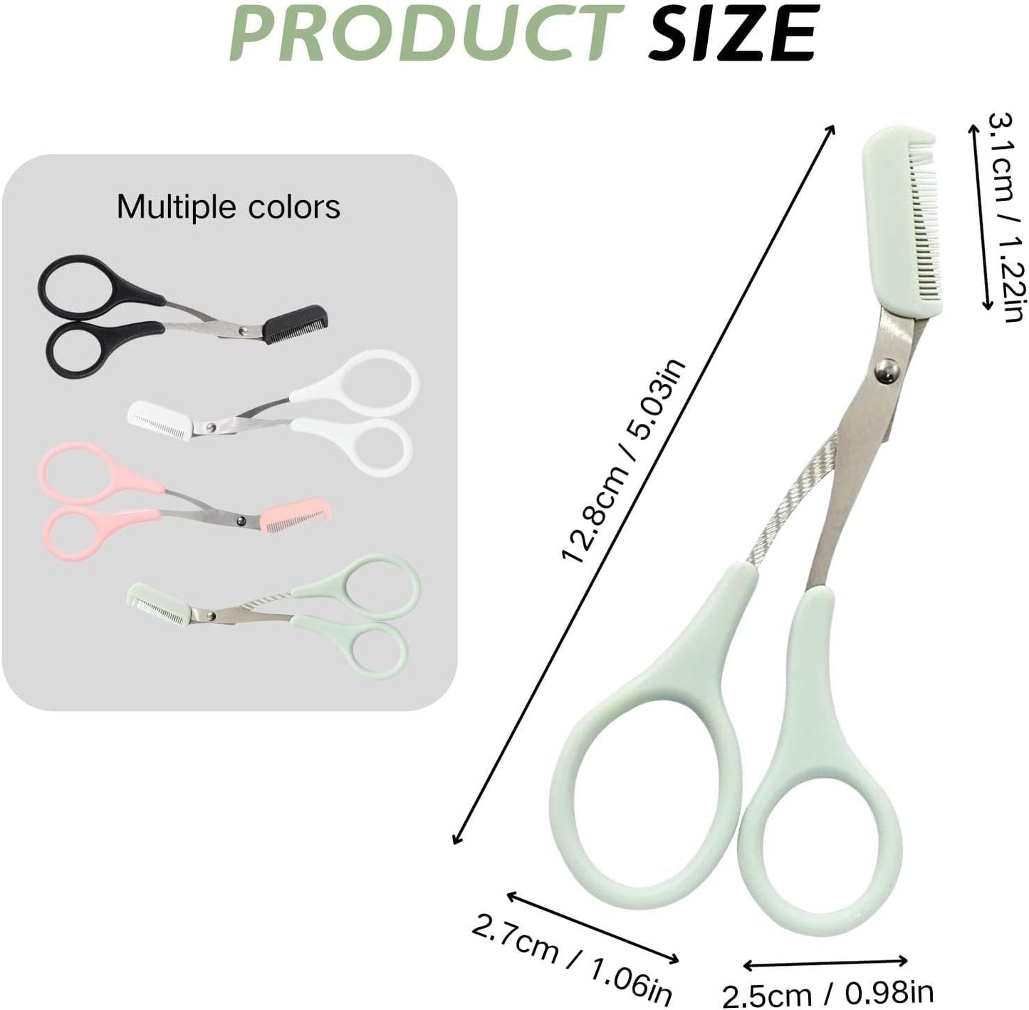 Mrkyy Upgraded Eyebrow Trimmer Scissors with Comb, 2 in 1 Eyebrow Trimmer Scissor,Curved Eye Brow Razor, Non-Slip Stainless Steel Eyebrow Scissor Trimmer, Beauty Gift for Men Women (Pink+Black+Green)