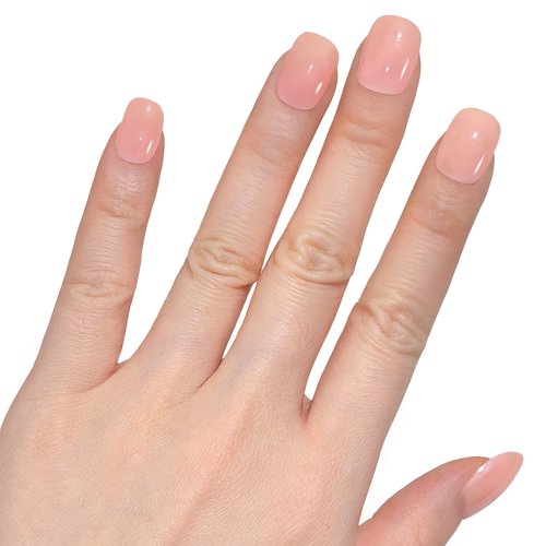 GLAMERMAID Extra Short Press on Nails, Nude Pink Fake Nails Short Squoval, Coral Pink Natural Square Glue on Nails, Light Pink Acrylic False Nails, Reusable Spring Glossy Round Fake Nails for Women