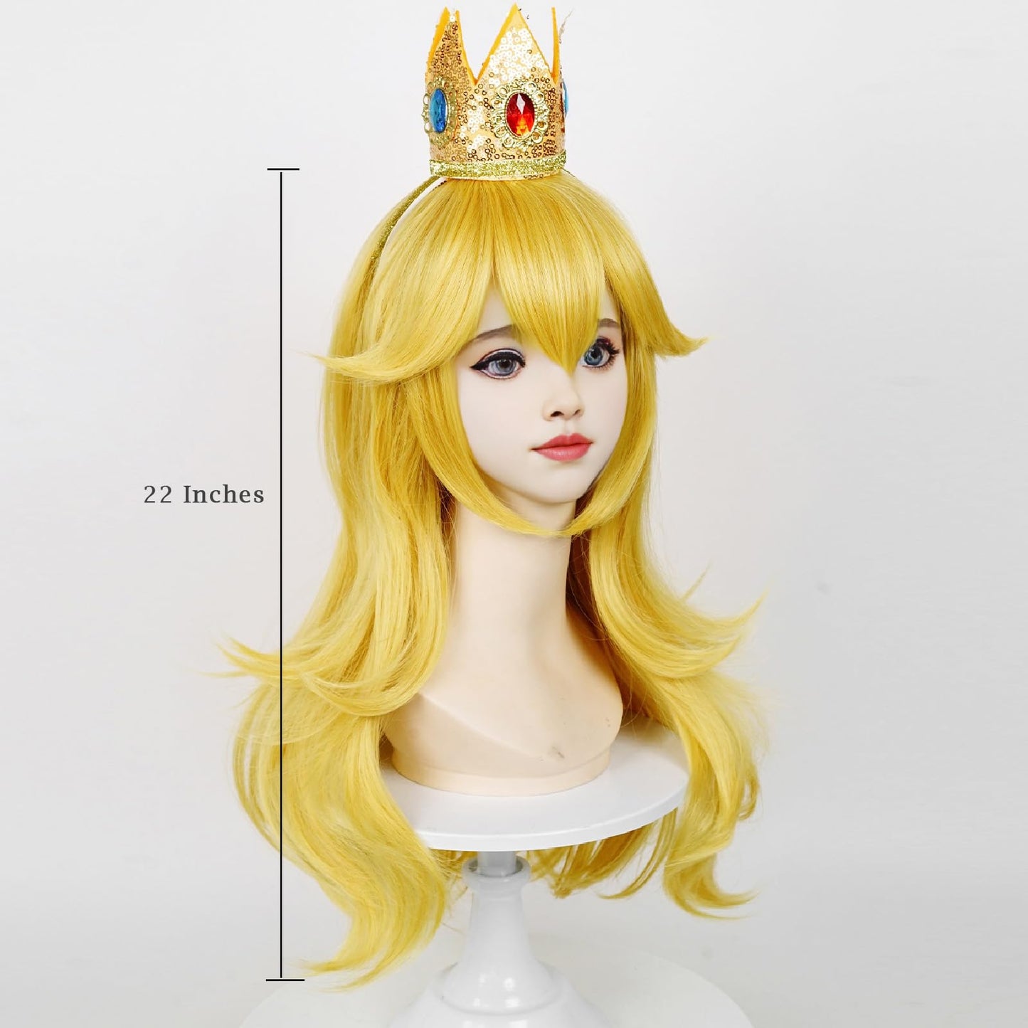 Long Blonde Princess Wig for Kids Girls, Golden Wavy Cosplay Wig + Crown Brooch Earrings Accessories + Wig Cap for Halloween Costume Cosplay