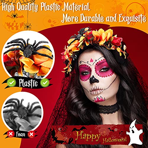 Day of The Dead Headband Halloween Mexican Veil Spider Headband with Halloween Face Tattoo Temporary Face Sticker (Bright Style)