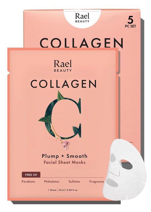 Rael Collagen Face Masks - Nourishing Bamboo Sheet Masks with Fruit Extracts | 5 Sheets for All Skin Types