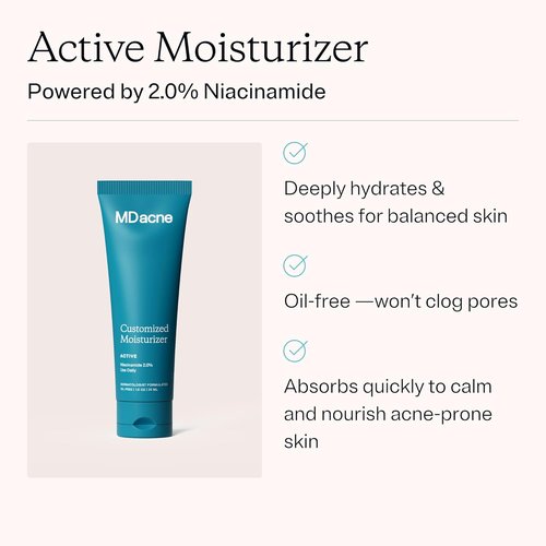 MDacne Facial Moisturizer - Oil-Free Niacinamide 2% Cream for Sensitive, Acne-Prone Skin | 1 oz