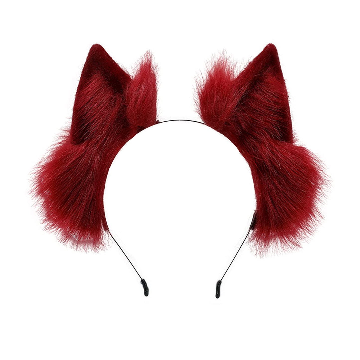 Faylay Wolf/Fox/Cat Ear Cosplay Headwear Girl Accessories Handmade Hairband Furry Ear Faux Fur Headband (04-6 Wine Red)