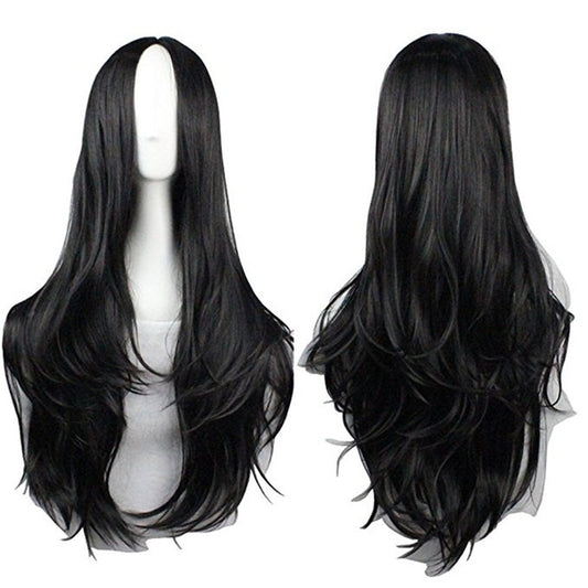 Sharebeauty 29.5" Womens Long Wavy Synthetic Black Wig Anime Cosplay Halloween Costume Party Wig