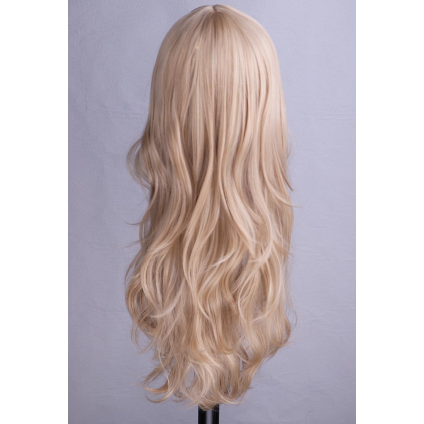 BERON Blonde Wigs Long Curly Wavy Women Wigs with Bangs Ash Blonde Curly Heat Resistant Synthetic Wigs for Daily Wigs Wig Cap Included