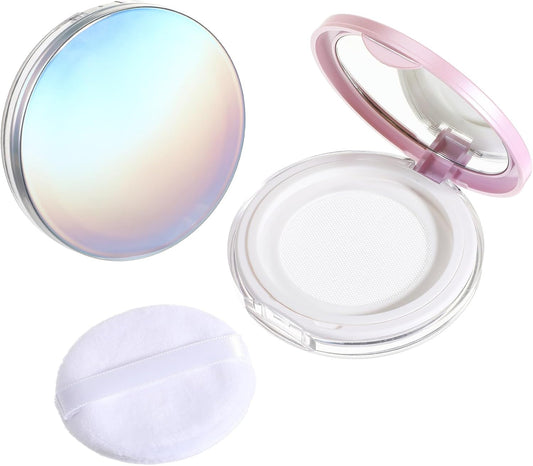 Skiennix Loose Powder Containers - 2 PCS Reusable Mini Makeup Holders with Puff & Mirror | 0.18oz
