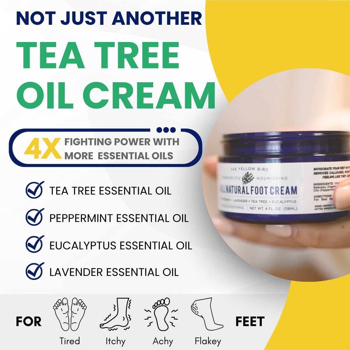 Yellow Bird Foot Cream - Hydrating Tea Tree Oil Balm for Cracked Feet & Callus Removal | 2 oz