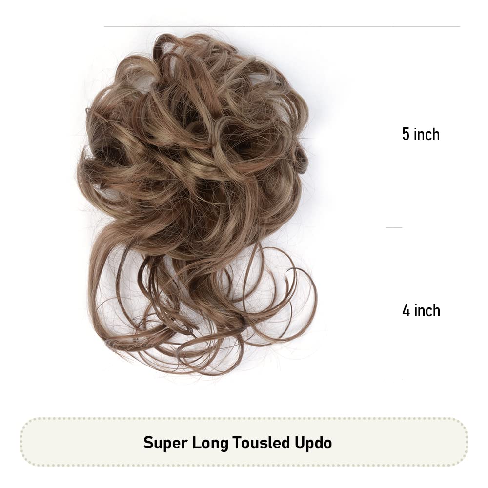 KGBFASS Messy Bun Hair Curly Wavy Long Tousled Updo Bun Hair Piece Scrunchies with Elastic Rubber Band Synthetic Chignon Hair Extension for Women Girls(2/33#)