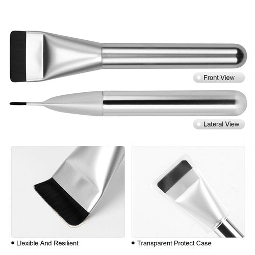 BEAUTYFACTOR Flat Foundation Brush,Korean Makeup Brush Spatula Facial Brush for Liquid Foundation,Premium Face Makeup Brush for Blending Cream (Silver)