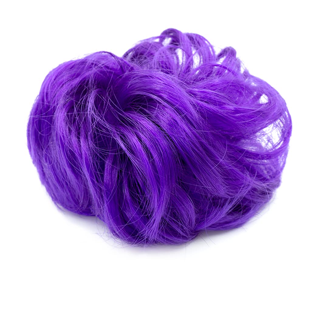 QTHQTFL 1 PCS Messy Bun Hair Piece, Hair Bun Hair Pieces for Women Girls Curly Wavy Synthetic Hair Bun Scrunchies Ponytail Extensions Purple Blue