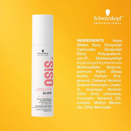 OSiS+ Glow Anti-Frizz Shine Serum - Lightweight Frizz Control & Heat Protection for All Hair Types