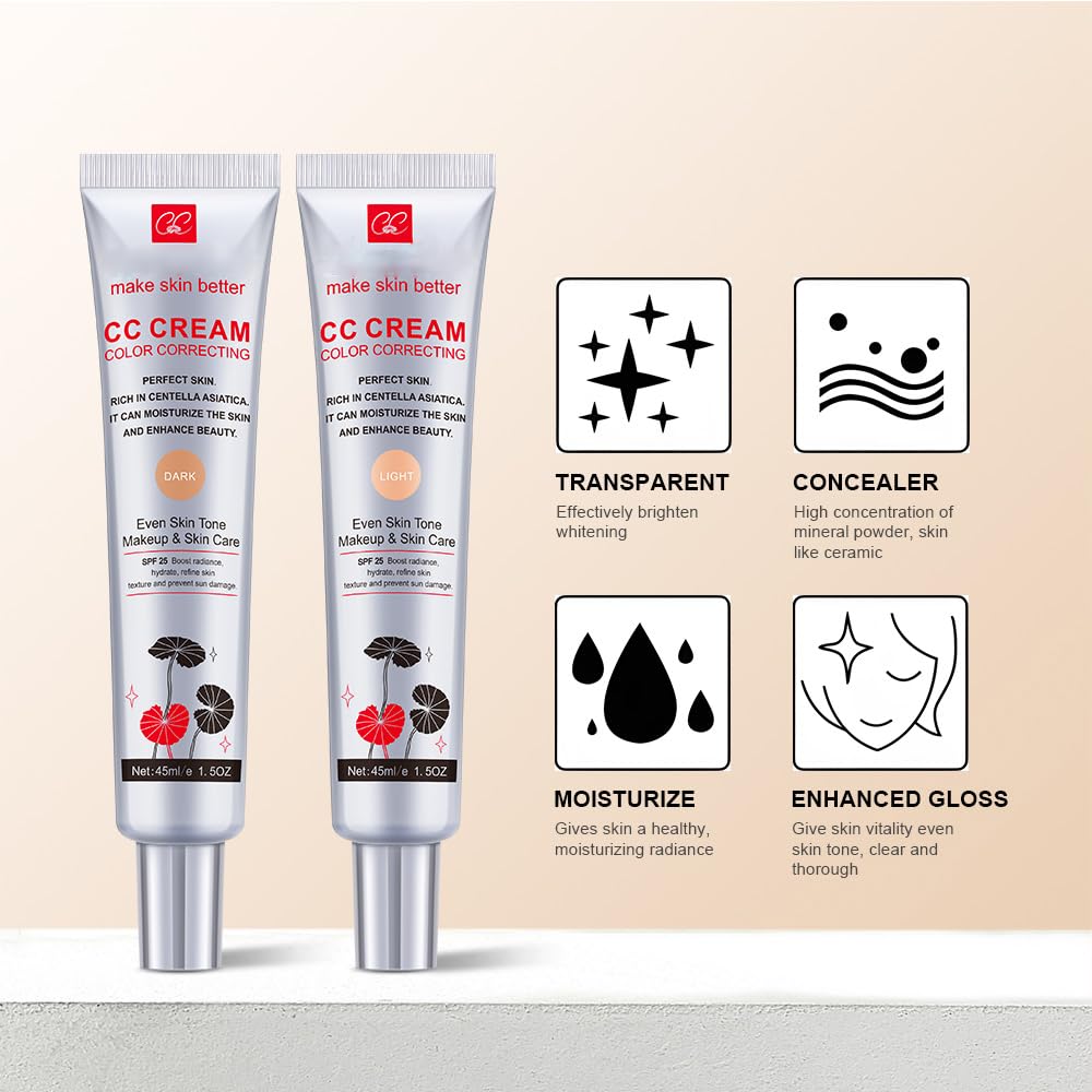 Skiennix Color Correcting CC Cream - Lightweight Foundation with SPF 25, Hydrating Serum, Even Skin Tone (Light, 1PCS)