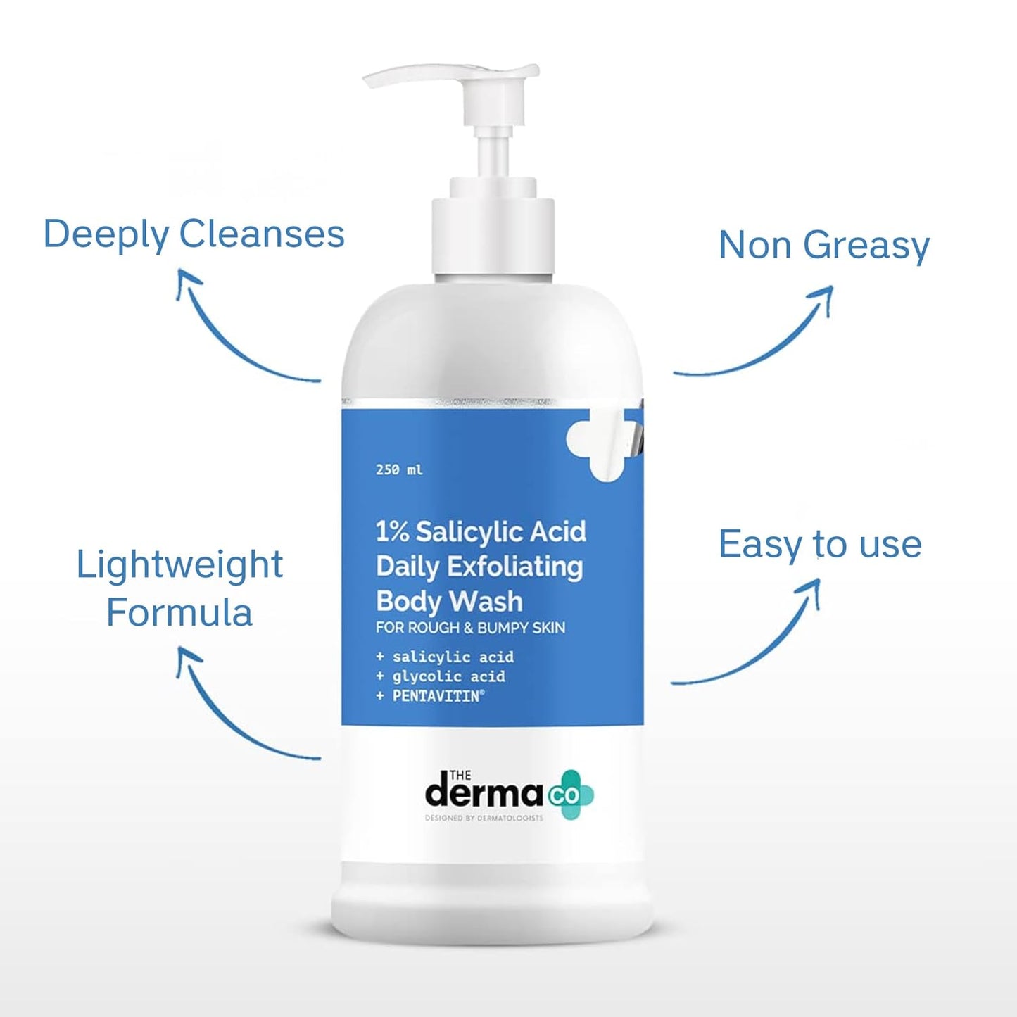 The Derma Co 1% Salicylic Acid Body Wash - Gently Exfoliates & Hydrates | 8.45 Fl Oz/250ml