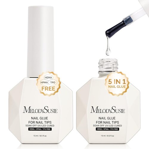 MelodySusie 3Free Nail Glue Gel - Super Sticky Adhesion for False Nail Tips | 2 Pcs 15ml, No Hema