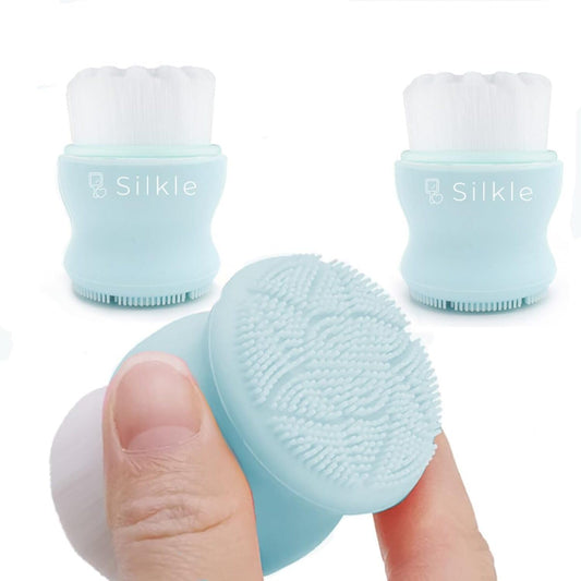 SILKLE Silicone Face Scrubber - Versatile Skincare Essential for Gentle Facial Cleansing, Exfoliation and Scrub - Exfoliating Face Wash and Cleanser Brush for Your Skin - 2 Pack - Blue
