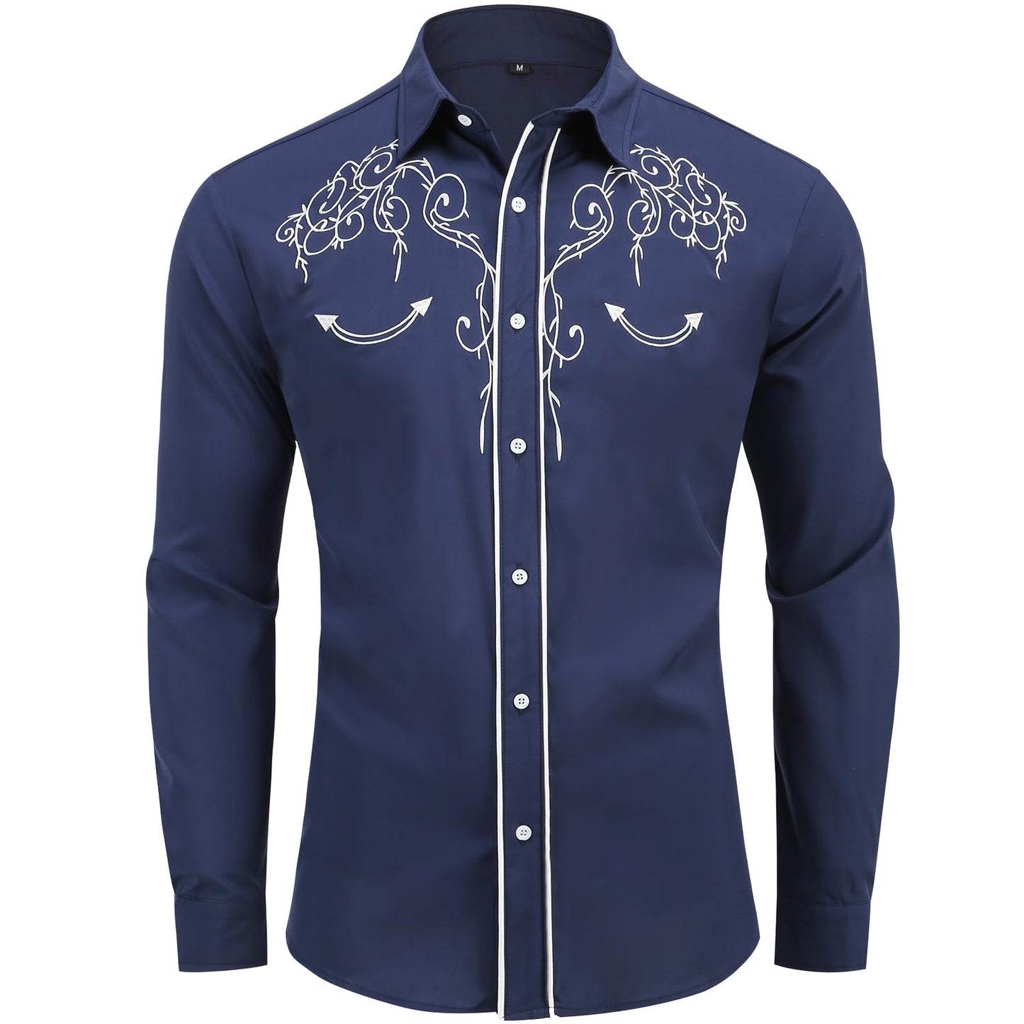 GRAJTCIN Western Shirt Men Cowboy Dress Shirt Casual Medieval Renaissance Rodeo Halloween Christmas Costume (Navy Blue, 2XL)