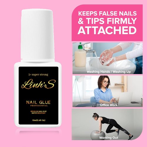 Super Strong Nail Glue for Press on (10ml) –Linh'S Professional Brush-On Nail Adhesive, Fake Nails & Nail Tips | 2X Quick-Dry, Long-Lasting, Water-Resistant Nail Glue | No Lamp Needed