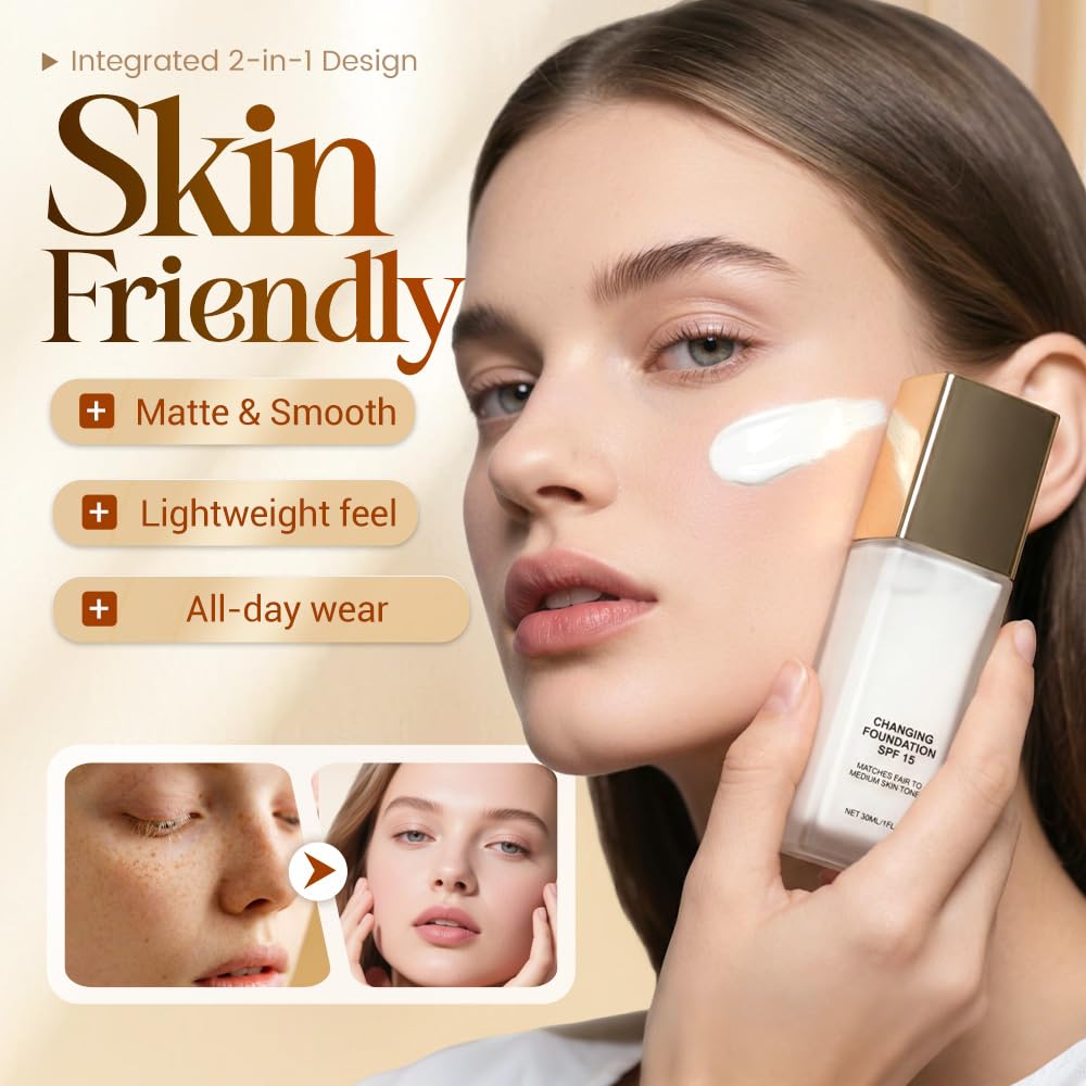 Skiennix Color Changing Foundation - Hydrating & Lightweight Liquid for Mature Skin | Self-Adjusting Tone (1PC)