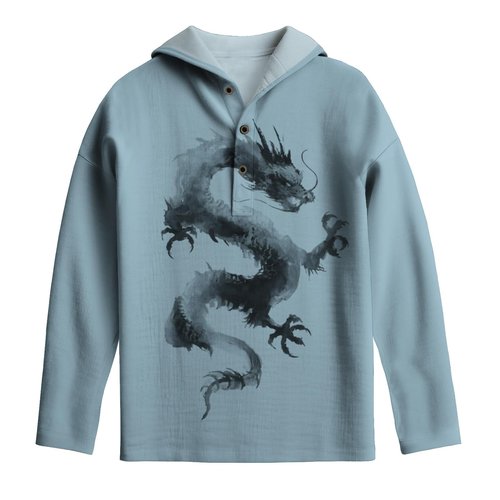 LOAIHA Men's Ink Wash Sweatshirt Long Sleeves Button Down Pullover Vintage Printed Oversized Casual Hooded Sweatshirts