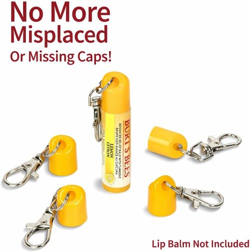 Burt's Bees Keychain Cap - Lip Balm Holder with Keyring for Chapstick & Lip Smacker | 6 Pcs Set