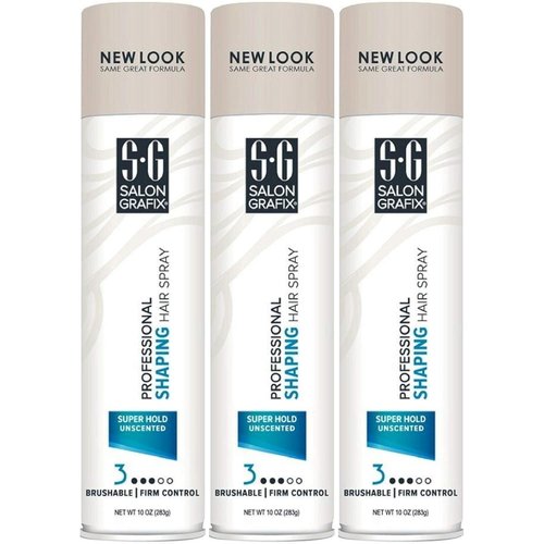 Salon Grafix Professional Super Hold Hair Spray - Unscented, 10-Ounce (3-Pack) for Long-Lasting Style
