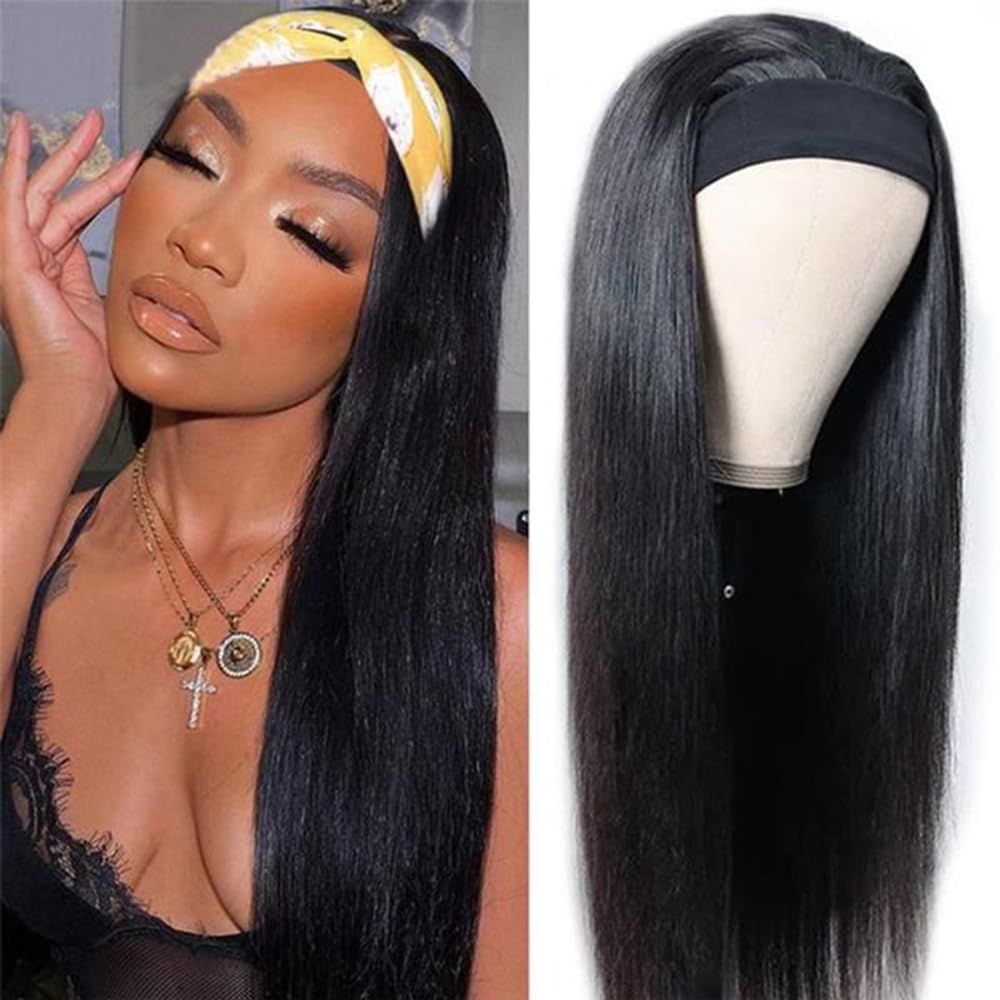 testar Headband Wig Black Wigs for Women Long Straight Wig Silky Hair Natural Color Cute Wigs None Lace Front Synthetic Wig High Density