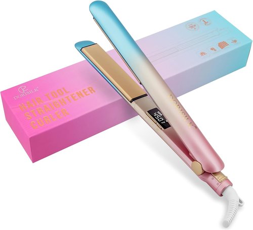 DORISILK 2-in-1 Ceramic Hair Straightener & Curler - 450°F Fast Heat, 1-Inch Dual Voltage, Perfect Gift for Women & Girls