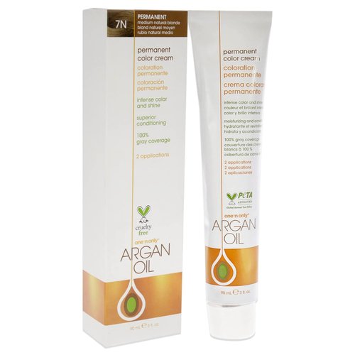 One N' Only Permanent Hair Color - Argan Oil Infused Hair Dye for Rich Color & Gray Coverage - 7N Medium Natural Blonde (3 oz)