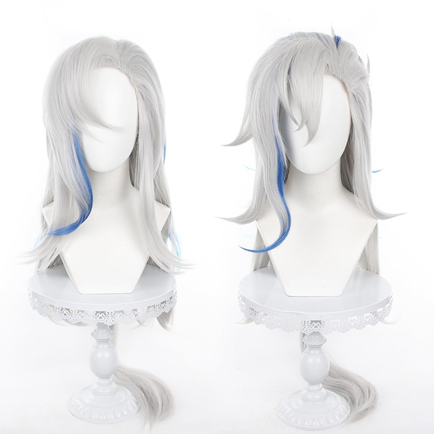 Neuvillette Wig Genshin Impact Fontaine Cosplay Wig Gray Mixed Blue long Ponytail hair with Free Wig Cap for Women Comic Con, Cosplay show, Halloween