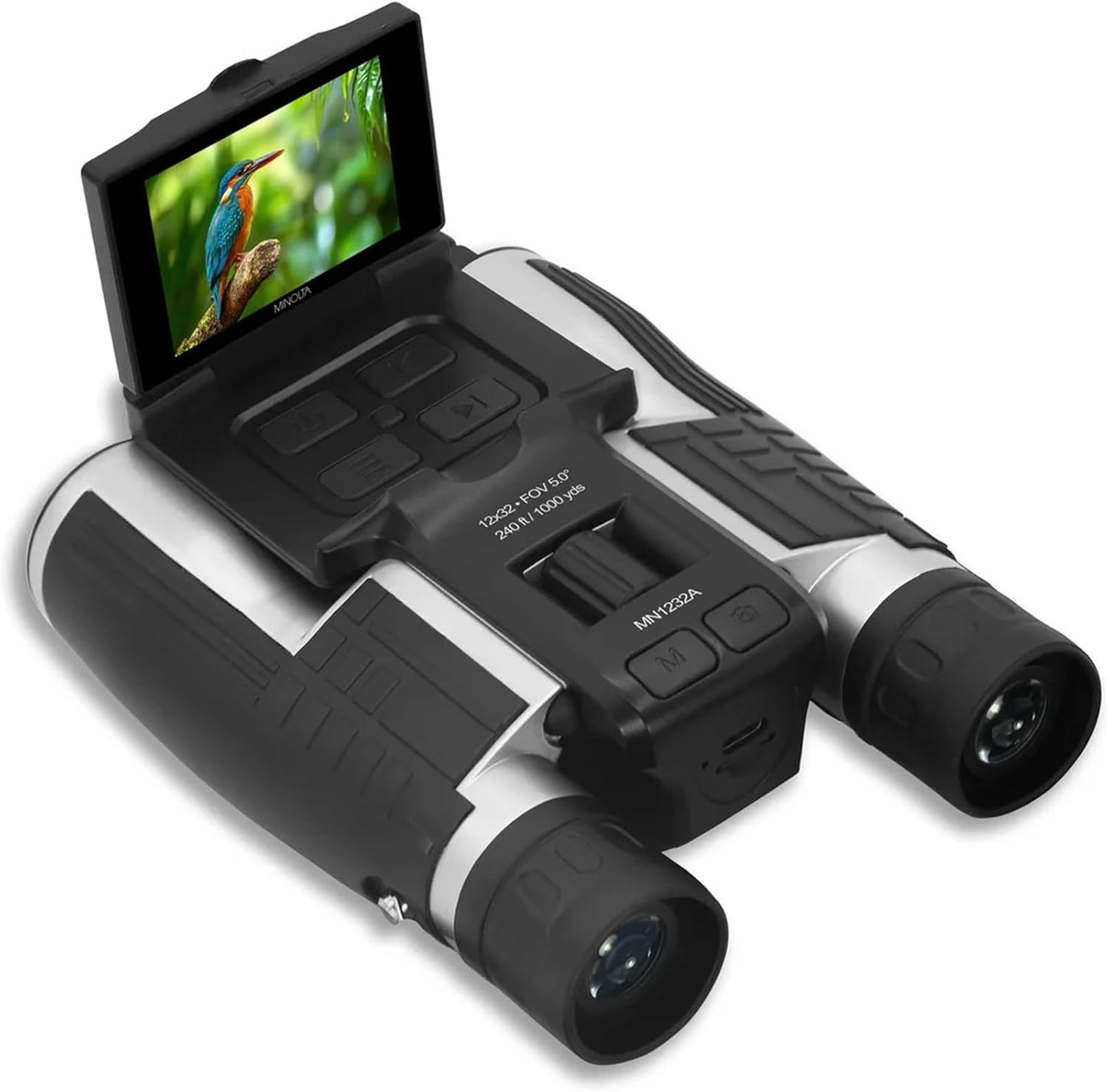 Minolta 12x32 Digital Binoculars - 4K UHD Video Camera, 48MP Photo Capture, 8X Digital Zoom, IPS Anti-Glare Screen, Fog-Resistant Optics, Compact, Ideal for Birdwatching & Travel Hunting + Harness