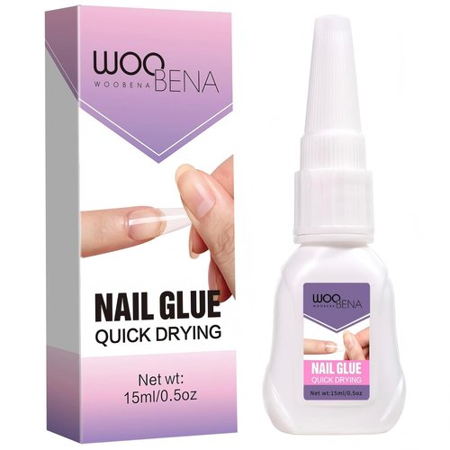 Woobena Nail Glue for Press on Nails,Quick Dry No Need UV, Super Strong Long-Lasting Gentle on Nails, Ideal for DIY & Salon Use Nail Art (15g/0.5 oz)