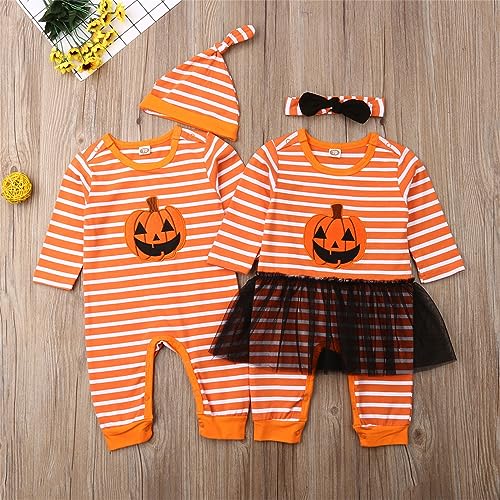 LouVasabuce Toddler Baby Girls Boys Halloween Long Sleeve Pumpkin Face Pattern Romper+ Cap +Slipper Socks 3Pcs Outfits