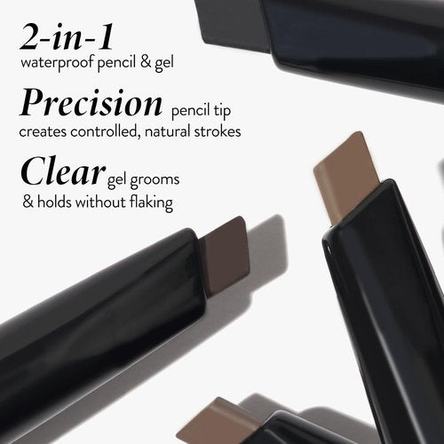 Laura Geller New York Sculpt-N-Stay 2-in-1 Waterproof Eyebrow Pencil & Gel - Dark Brown | Defines, Fills & Sets Brows