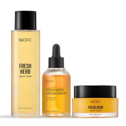 NACIFIC Fresh Herb Origin Triple Set - Toner, Serum & Cream with 82% Pot Marigold Water | Moisturizing & Pore Minimizing