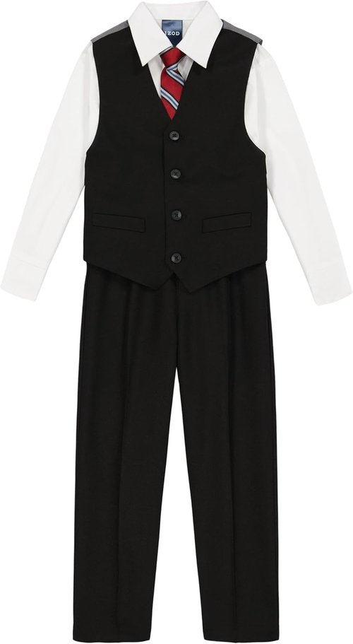 IZOD Boys' Formal Dress Up Suit Set - 4-Piece with Vest, Pants, Collared Shirt & Tie