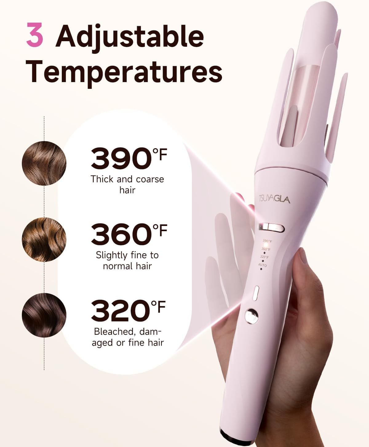 Skiennix 5-in-1 Auto Curling Iron Set - Interchangeable Barrels, Rotating Ceramic Curler, Pink