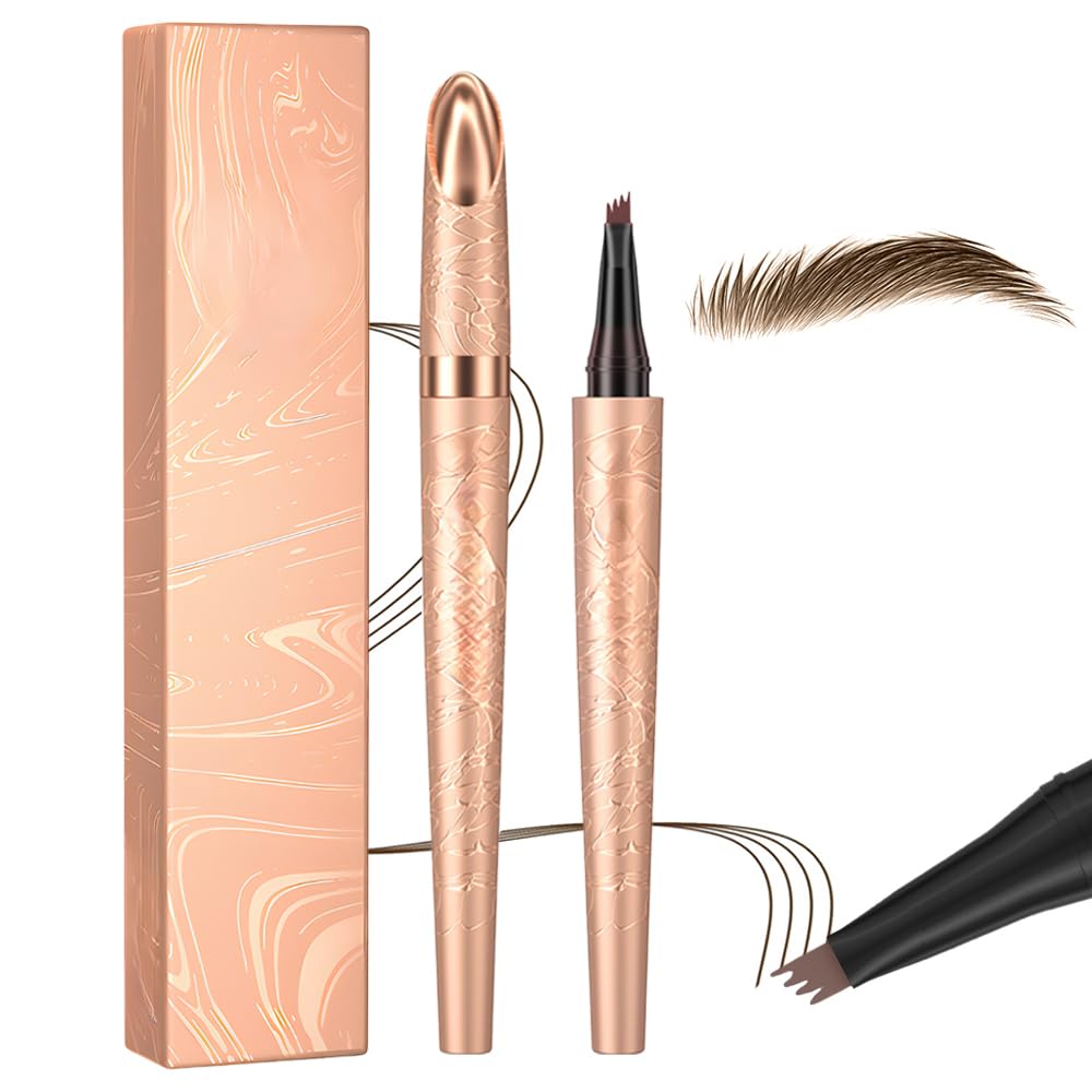 Skiennix Microblading Eyebrow Pen - Waterproof 4-Tip Pencil for Natural Makeup | Dark Brown