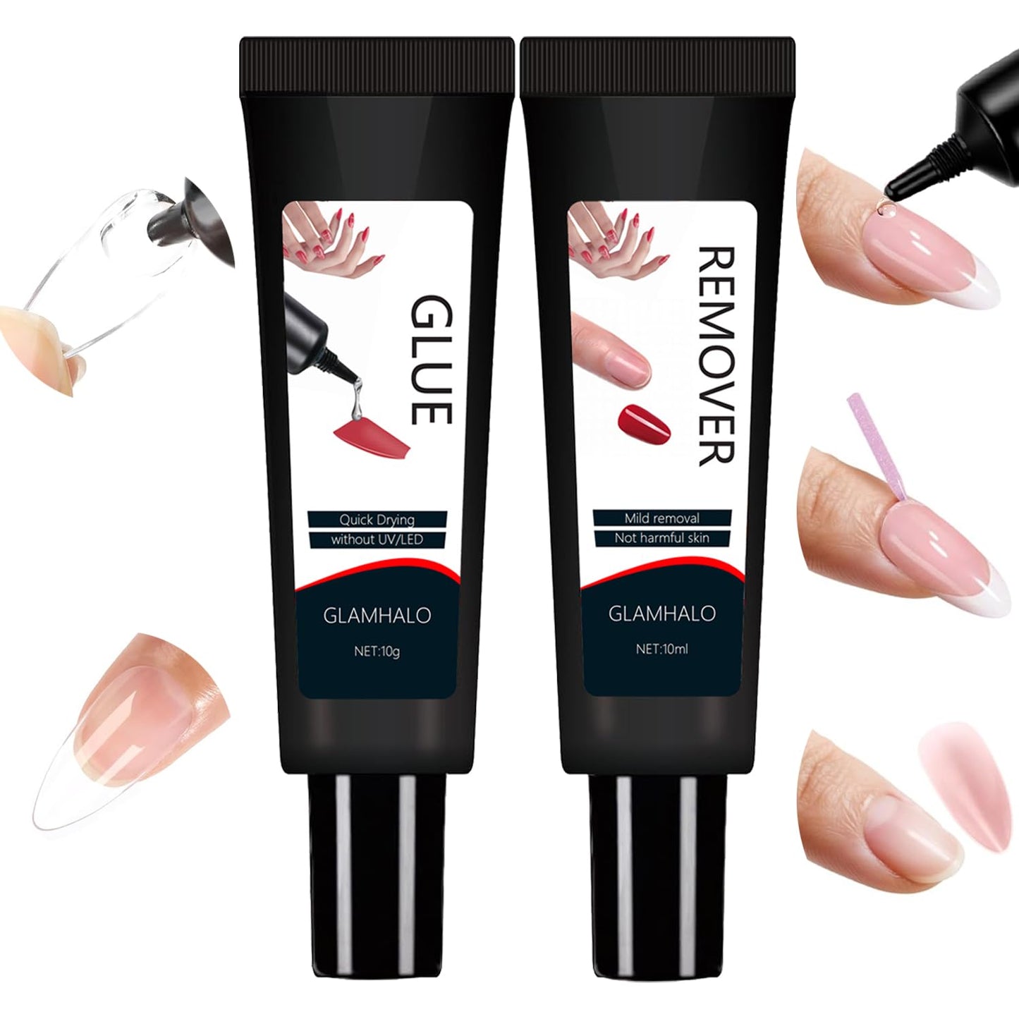 Skiennix Quick Dry Nail Glue Gel - Super Strong, Long Lasting Formula | 10g with 10ml Remover