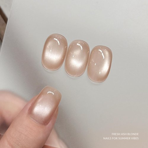 GAOY Nude Glassy Cat Eye Gel Nail Polish, 16ml Glitter Holographic Nail Polish with Magnet, Reflective Translucent UV Gel, 3301 Ash Blonde