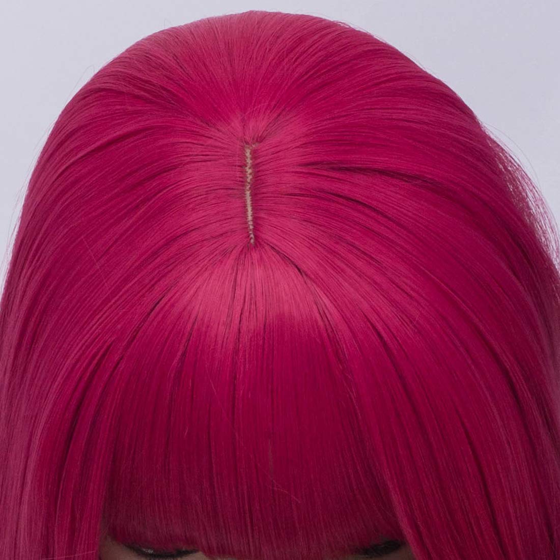 BERON 12 Inches Dark Pink Wig Short Straight Bob Hot pink Wig with Bangs for Women Halloween Cosplay or Daily Use Wigs (Dark Pink)