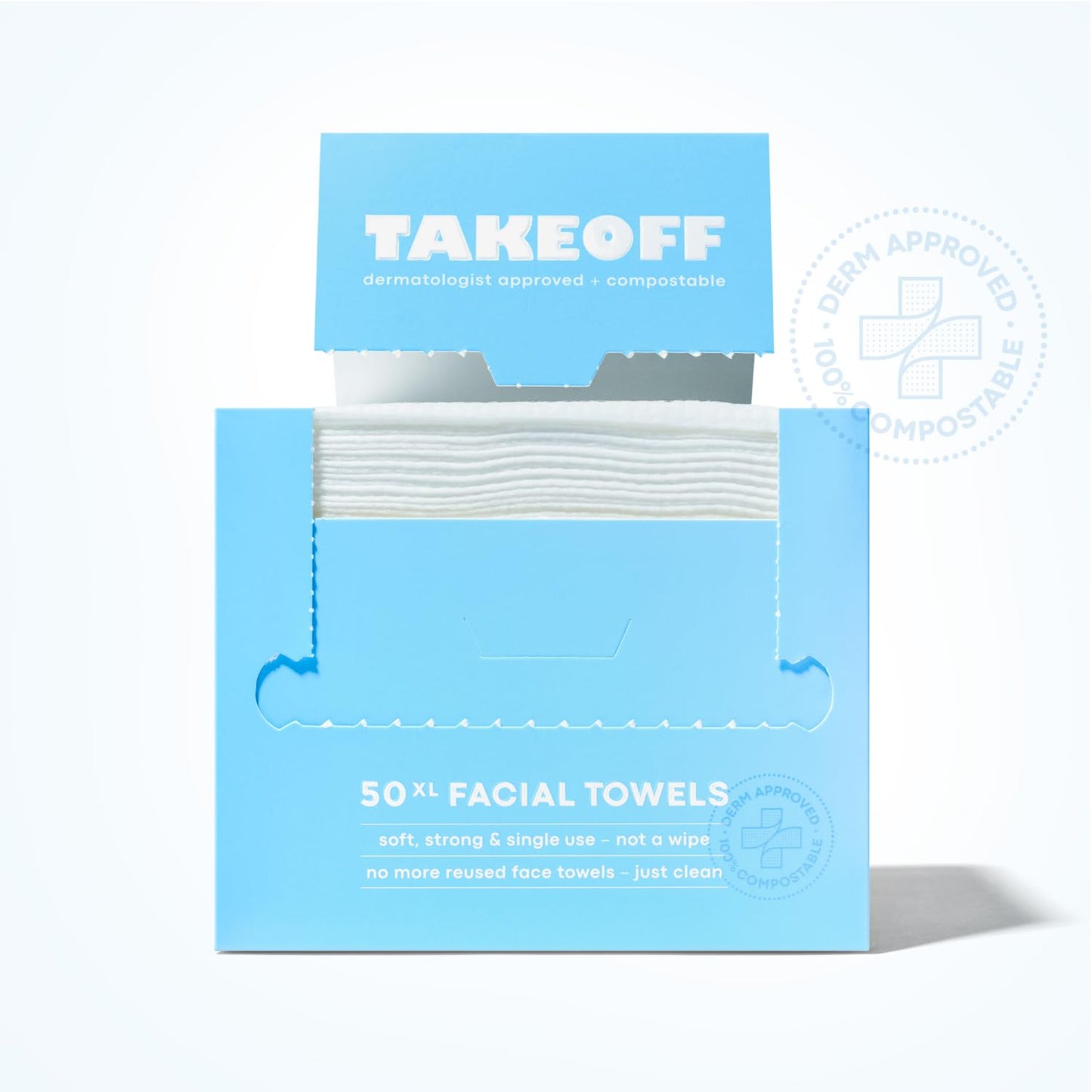 Takeoff Face Towels - XL Disposable Makeup Remover Wipes | Ultra Soft & Compostable, 200 Count