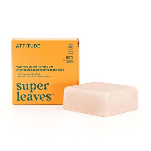ATTITUDE Volume & Shine Shampoo Bar - Natural Soy Protein & Red Clay for Thin Hair | EWG Verified, Vegan, 4 Oz